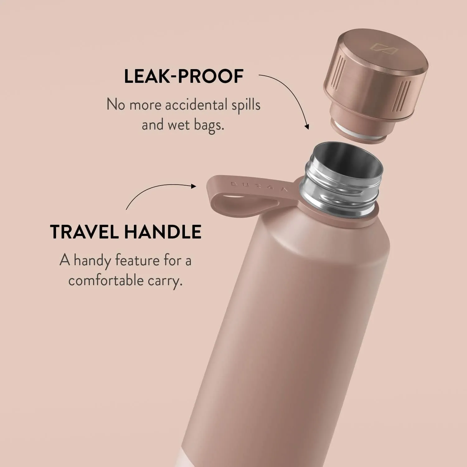 BURGA Insulated Stainless Steel Water Bottle (17oz) Keeps Drinks Hot or Cold, Leak-Proof, Anti-Slip Double Pink