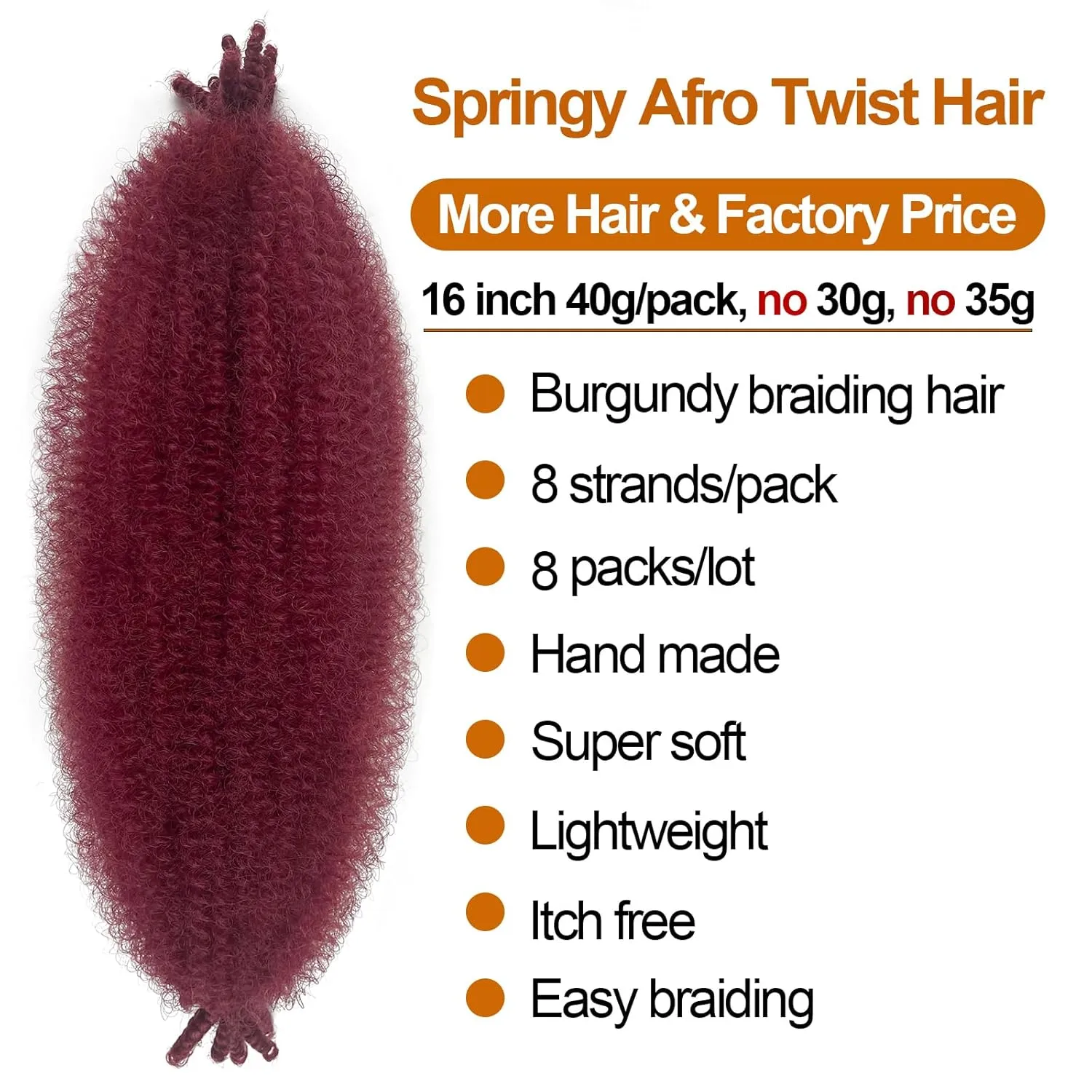 Burgundy Afro Twist Hair 16 Inch 8 Pack Kinky Twist Hair for Braiding Marley Twist Braiding Hair for Soft Locs Passion Twists Crochet Hair Synthetic Twisted Up Springy Afro Twist
