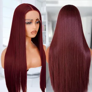 Burgundy Lace Front Wigs 30 Inch Wine Red Hair Wig Bug Red Synthetic Lace Front Wigs For Black Women (Burgundy 99j, 30 Inch)