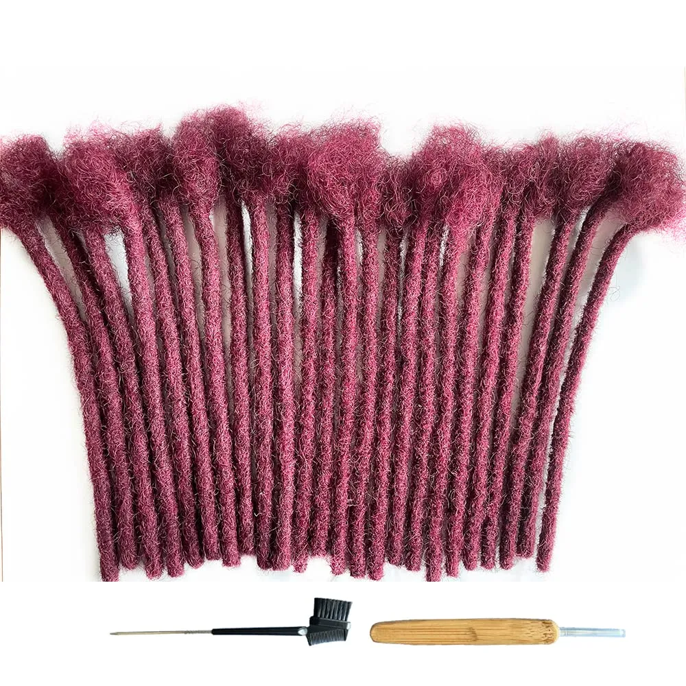 #Burgundy loc extensions Human Hair 8 Inch 30 Strands 0.6cm Thickness for Man/Women/Kid 100% Handmade Can Be Dyed Bleached Curled and Real Permanent Human Hair Dreadlock Extensions