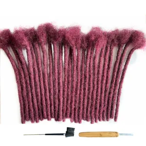 #Burgundy loc extensions Human Hair 8 Inch 30 Strands 0.6cm Thickness for Man/Women/Kid 100% Handmade Can Be Dyed Bleached Curled and Real Permanent Human Hair Dreadlock Extensions
