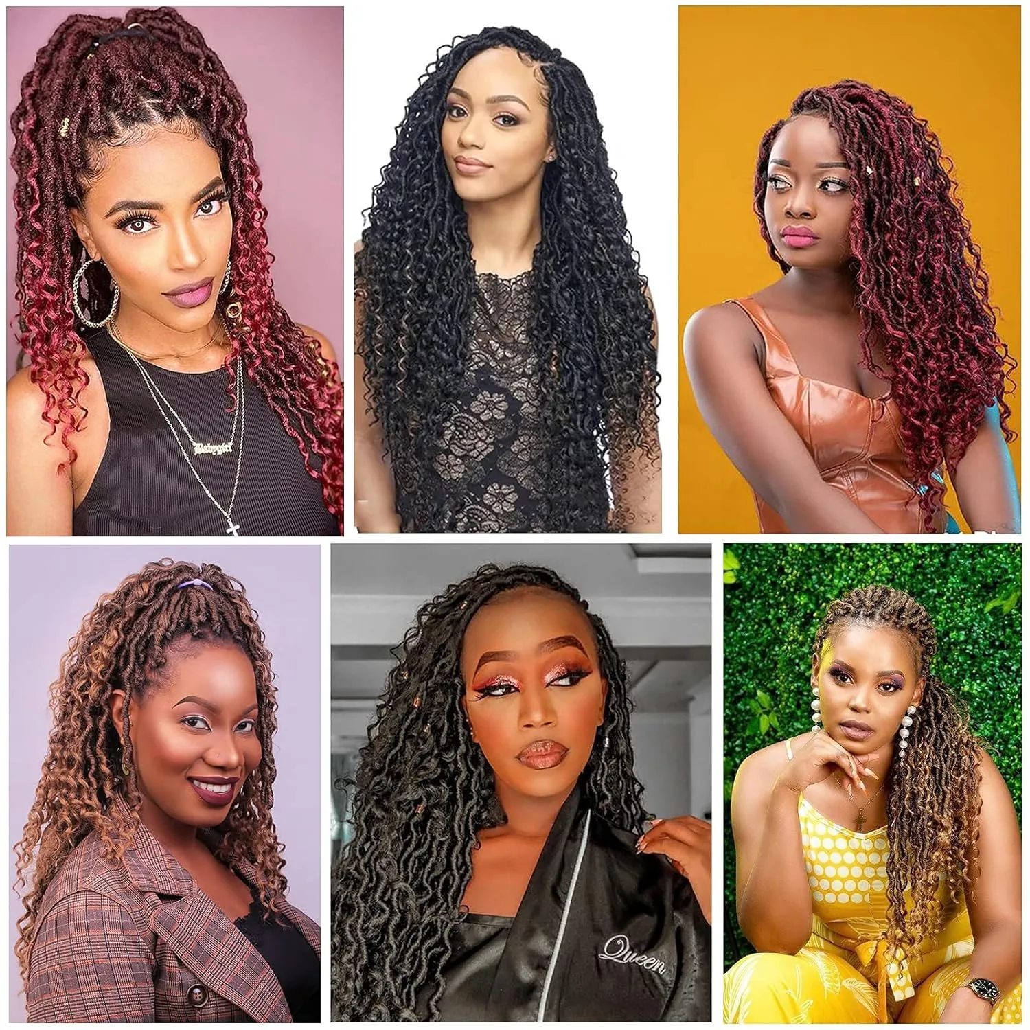 Burgundy New Goddess Locs Crochet Hair 8 Packs 22" River Locs Crochet Hair Faux Locs Crochet with Curly Hair in End Boho Faux Locs Synthetic Hair(22" T1B/BUG#)