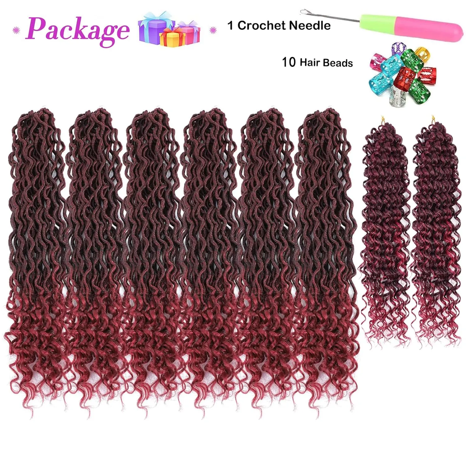 Burgundy New Goddess Locs Crochet Hair 8 Packs 22" River Locs Crochet Hair Faux Locs Crochet with Curly Hair in End Boho Faux Locs Synthetic Hair(22" T1B/BUG#)