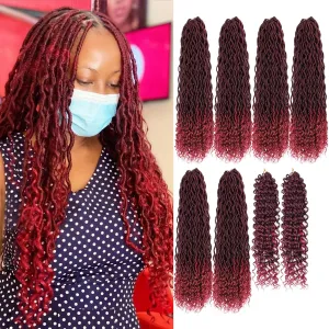 Burgundy New Goddess Locs Crochet Hair 8 Packs 22" River Locs Crochet Hair Faux Locs Crochet with Curly Hair in End Boho Faux Locs Synthetic Hair(22" T1B/BUG#)