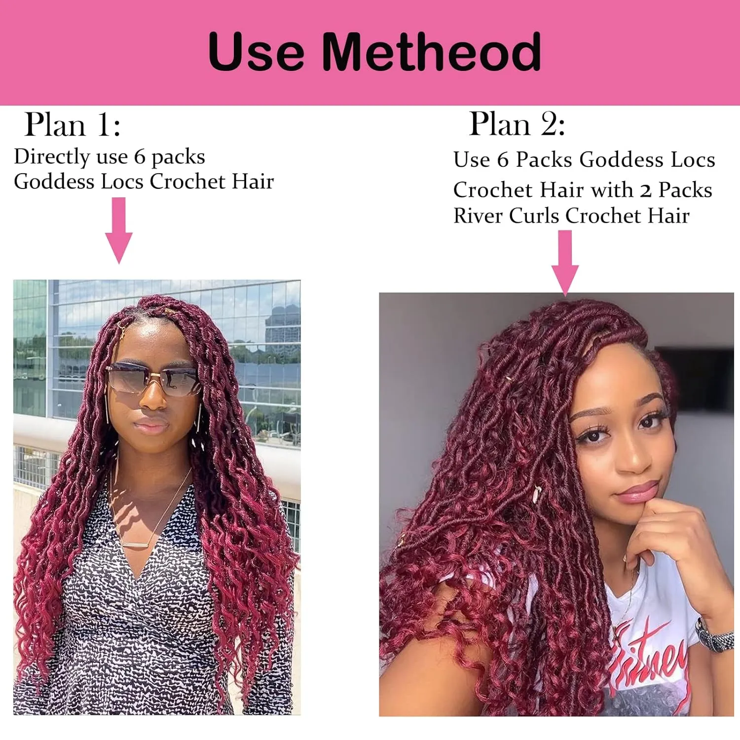 Burgundy New Goddess Locs Crochet Hair 8 Packs 22" River Locs Crochet Hair Faux Locs Crochet with Curly Hair in End Boho Faux Locs Synthetic Hair(22" T1B/BUG#)