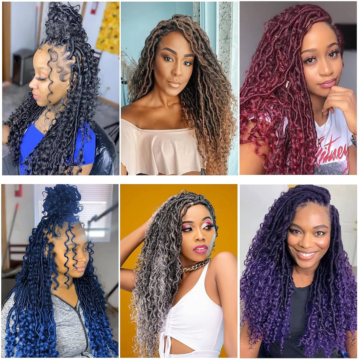 Burgundy New Goddess Locs Crochet Hair 8 Packs 22" River Locs Crochet Hair Faux Locs Crochet with Curly Hair in End Boho Faux Locs Synthetic Hair(22" T1B/BUG#)
