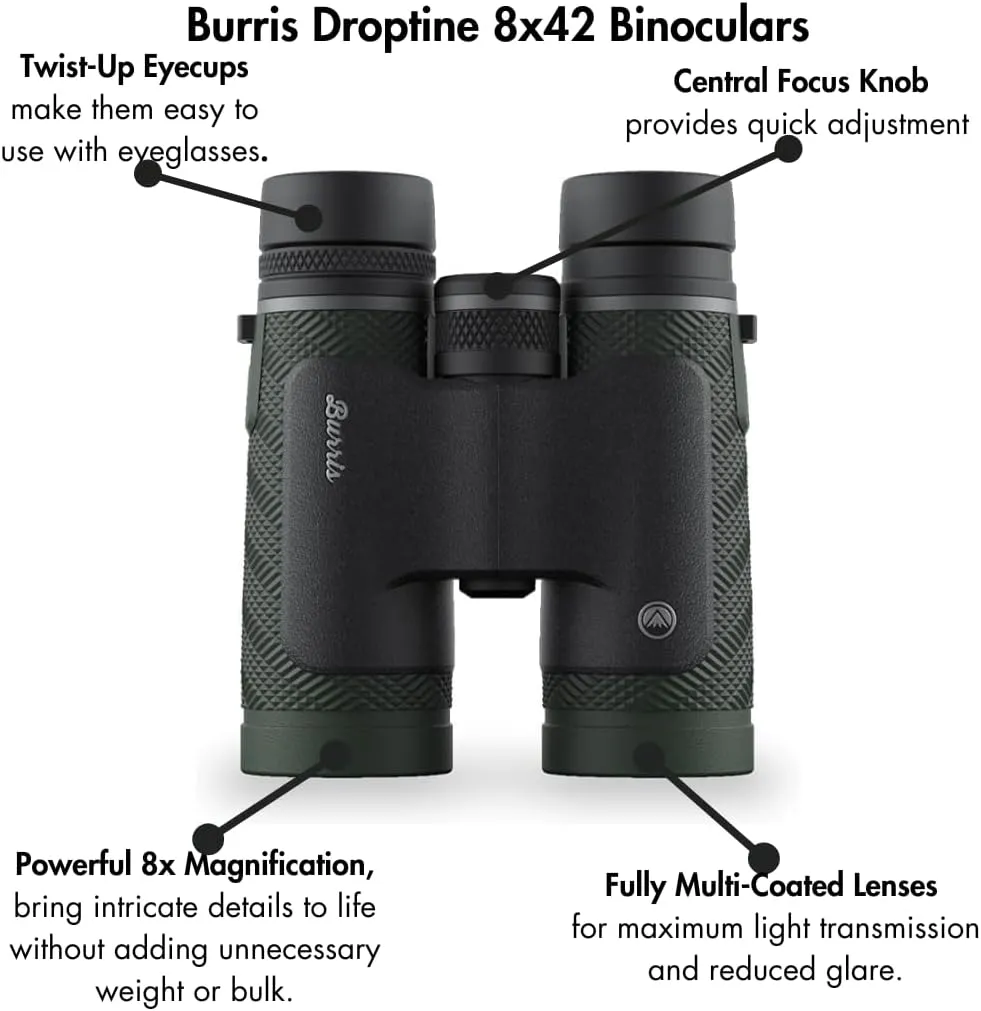 Burris Droptine HD Binocular 8x42 for Adults and Kids with High-Powered Fully Multi-Coated Lenses, Waterproof and Shockproof, Forever Warranty.