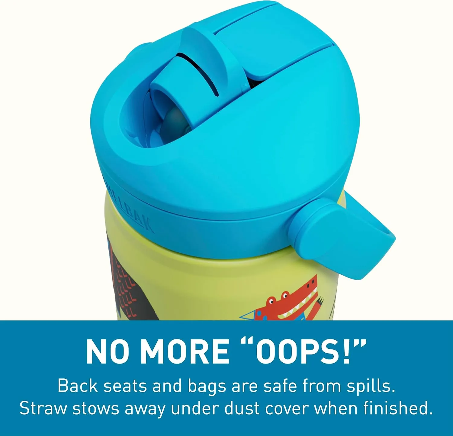 CamelBak Thrive Flip Straw Kids Bite Valve Insulated Stainless Steel Water Bottle Dino Jam, 12oz
