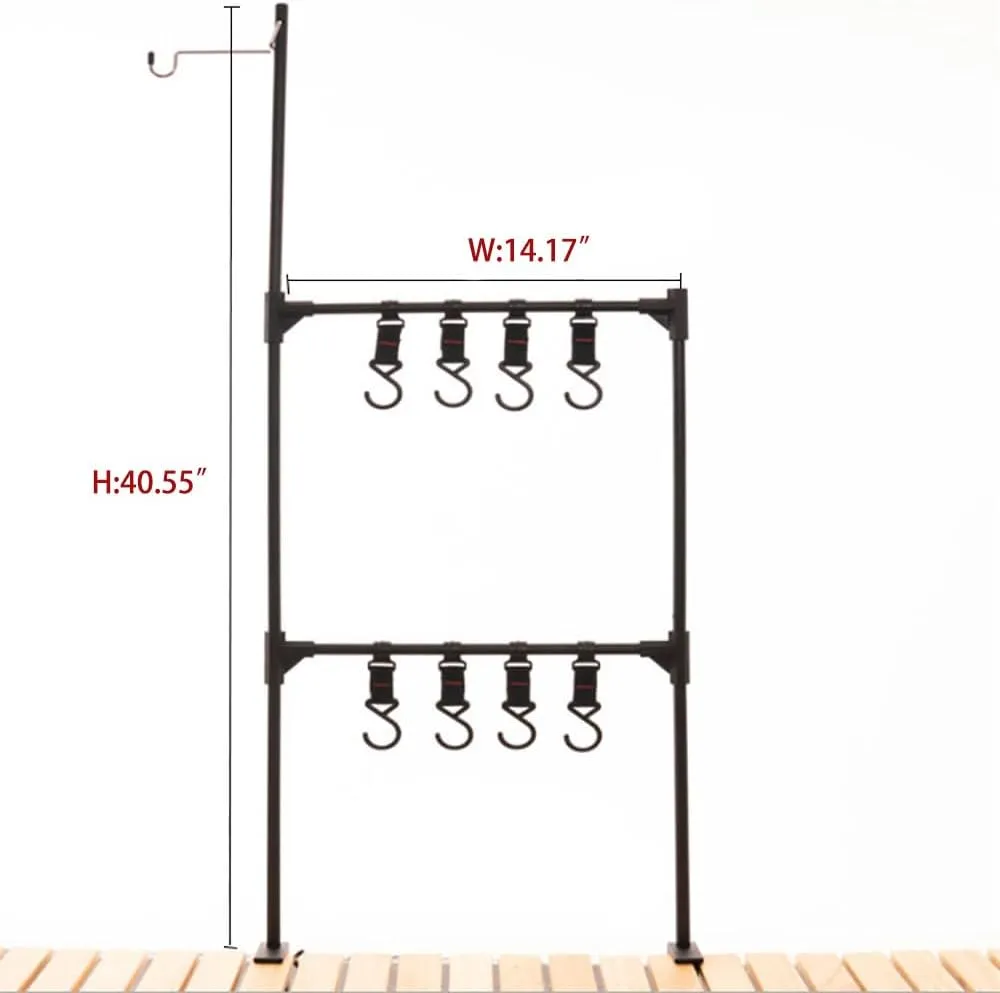 Camping Hang Rack, Grill BBQ Caddy for Outdoor, Desktop Storage Stand Rack Hanging Organizer with Light Hanger for Outdoor BBQ Picnic (Double-layer)