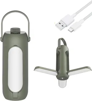 camping lantern Three-in-one outdoor camping light USBcharging camping tent hanging portable folding camping light three colors battery life about 11-180h IPX54 camping lights (avocado green)