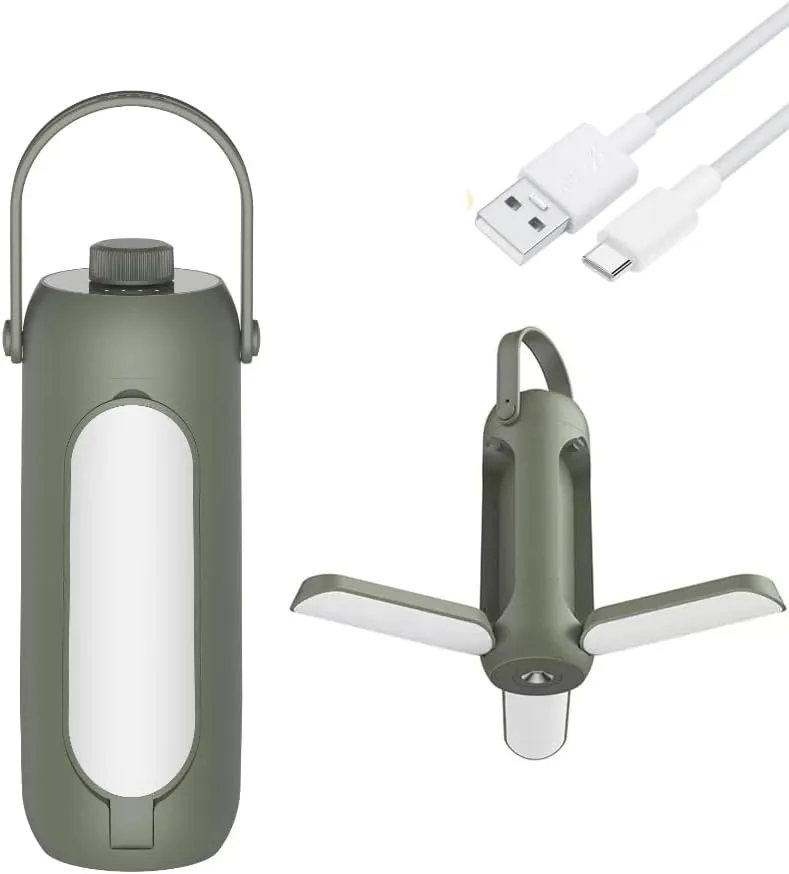 camping lantern Three-in-one outdoor camping light USBcharging camping tent hanging portable folding camping light three colors battery life about 11-180h IPX54 camping lights (avocado green)
