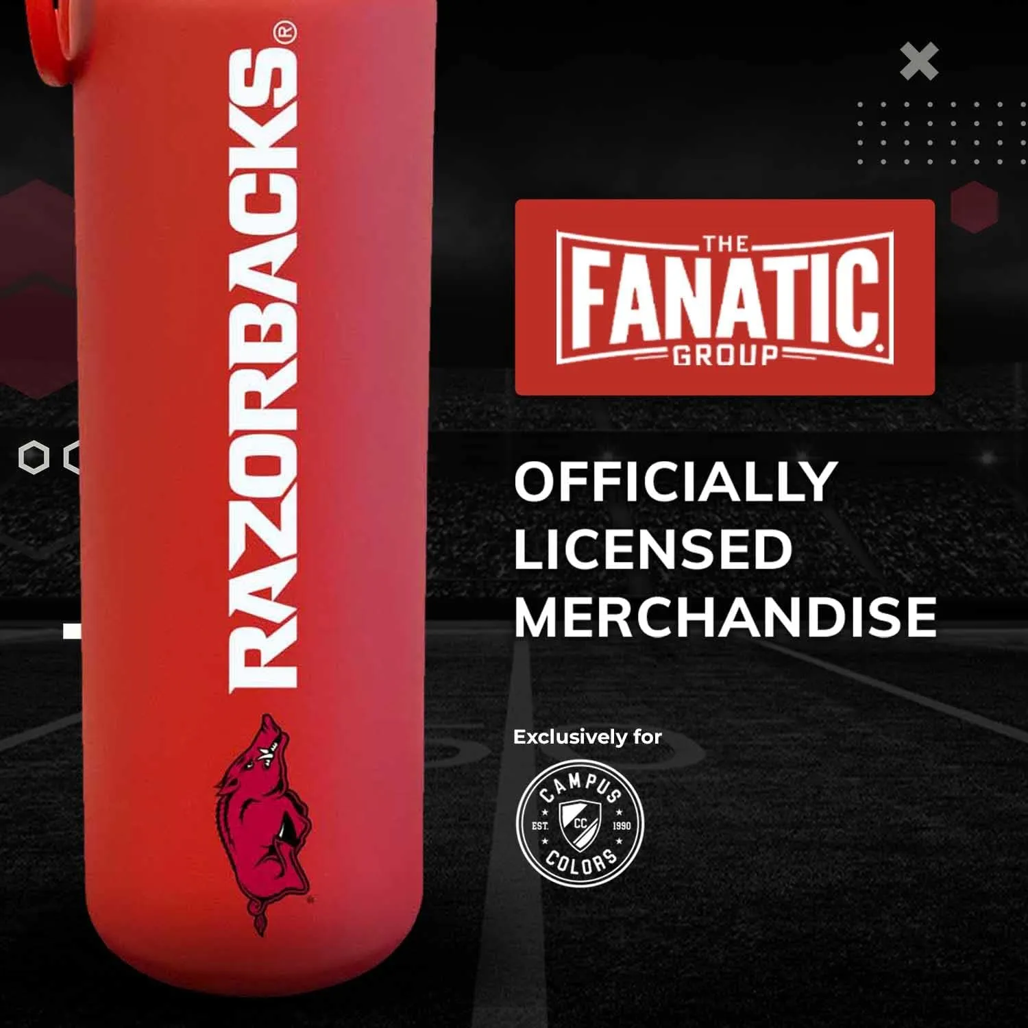 Campus Colors NCAA Stainless Steel Water Bottle - Twist on cap - 24 oz - Carry Clip - Keeps Your Drinks Hot or Cold for Hours (Arkansas Razorbacks - Cardinal)