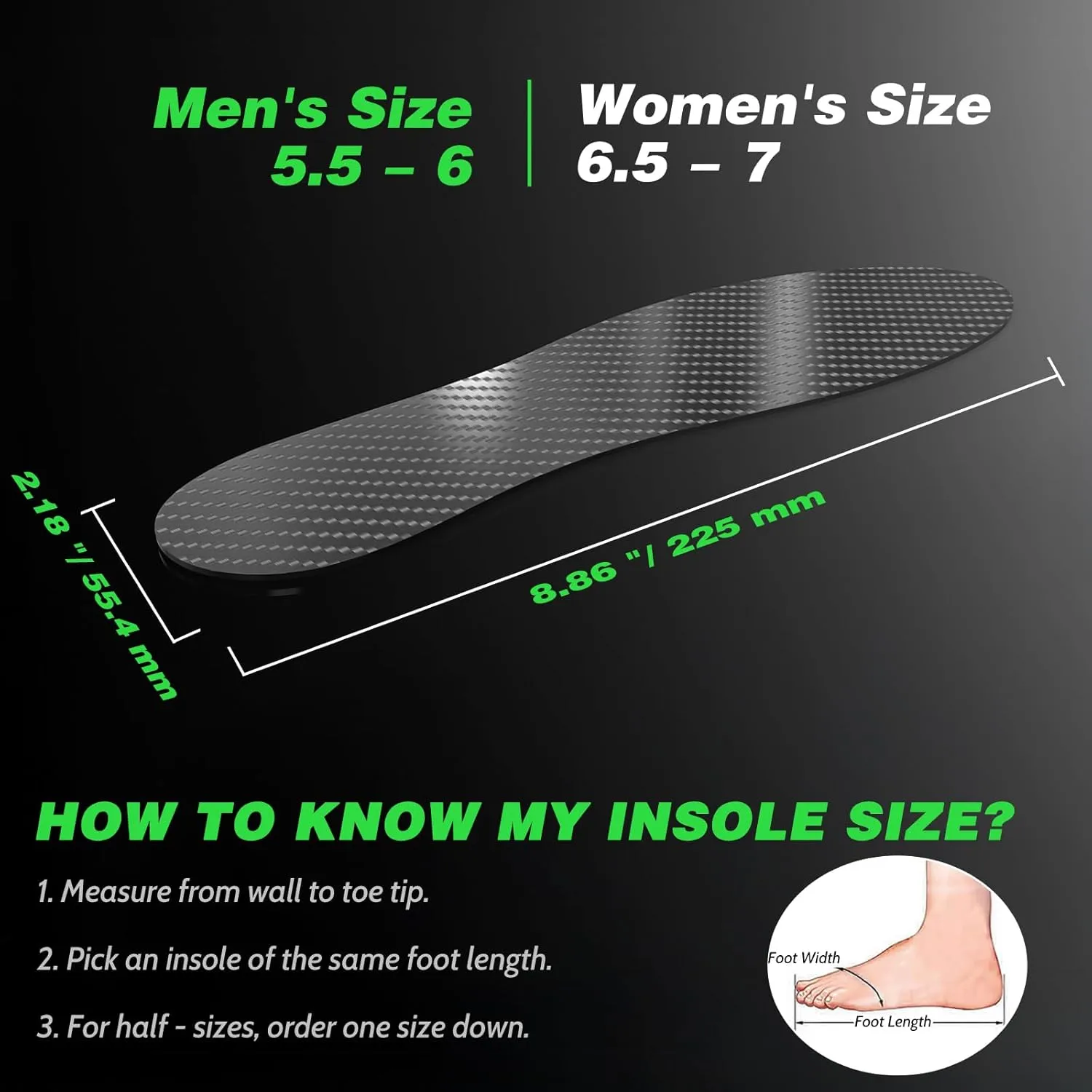 Carbon Fiber Insole, for Turf Toe, Foot Fractures, Hallux Rigidus, Limitus, Rigid Insert for Sports, Hiking, Trekking, Basketball, Running, Alternative to Post Op Shoe 225mm