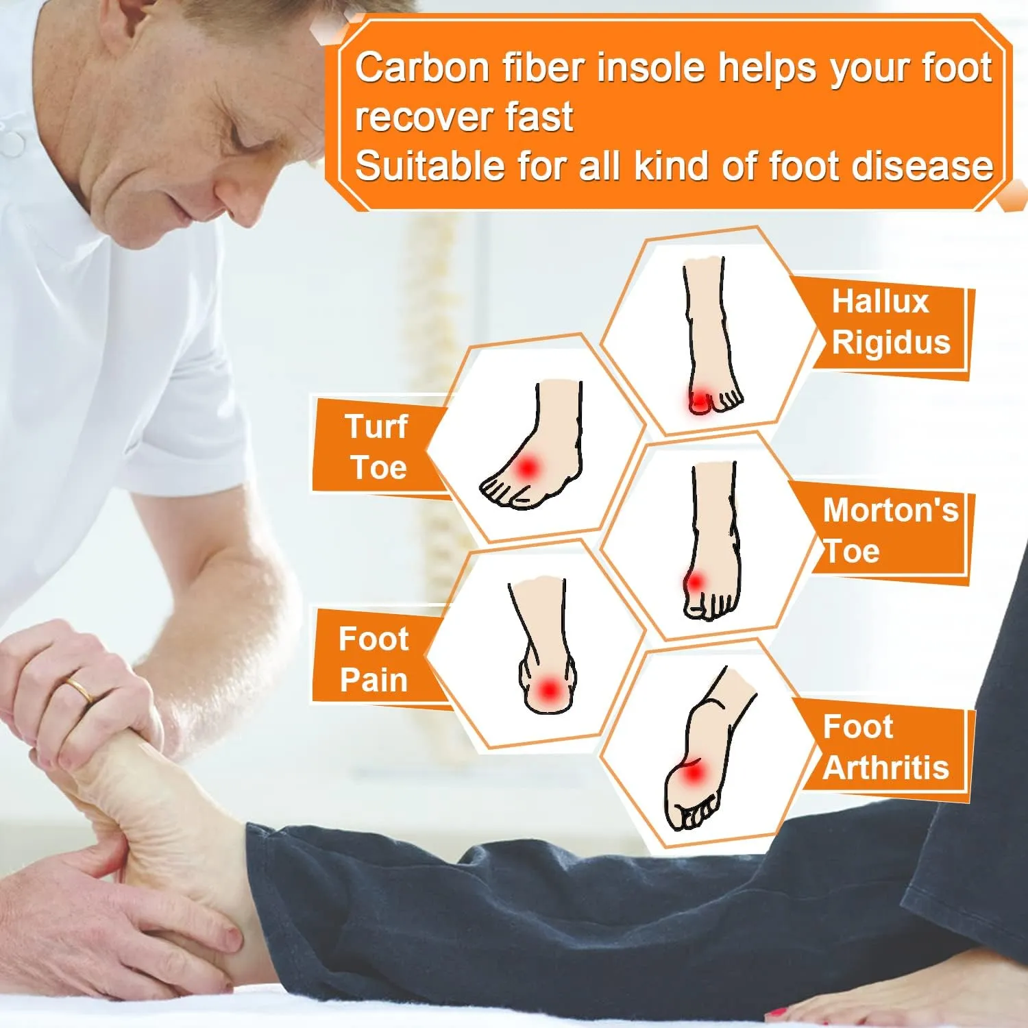Carbon Fiber Insoles, 1 Pair Rigid Insole Insert for Pain Relief Recovery of Arthritic Toe Turf Toe, Hallux rigidus, morton's Toe, Rigid Foot Support(8.46"-215mm-Men's 5-5.5/Women's 6-6.5)