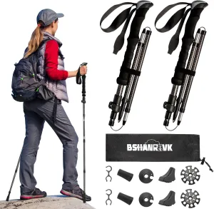 Carbon Fiber Trekking Poles - Collapsible Ultra-Light Hiking Sticks for Adults, Durable 2-Pack Walking Poles w/Quick-Lock, Portable for Mountain Hiking & Backpacking