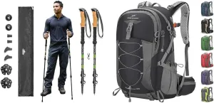 Cascade Mountain Tech Trekking Poles & Maelstrom 40L Hiking Backpack with Rain Cover