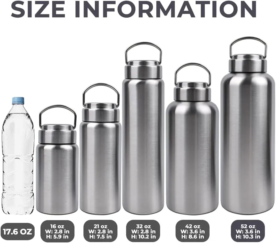 CDJ 16 OZ Uninsulated Single Wall Stainless Steel Water Bottle, Reusable Metal Water Bottle for Sports, Leakproof and Durable, Perfect for Hiking, Gym, Picnics, and Outdoor Activities