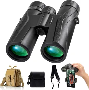 Ceagleeye10x42 Binoculars for Adults,Ipx7 Professional Waterproof and Anti-Fog with 23mm Large Eyepiece Bak4 Lens,Binoculars for Travel Bird Watching Hunting Sports Extra Bag,Strap,Phone Adapter,Black