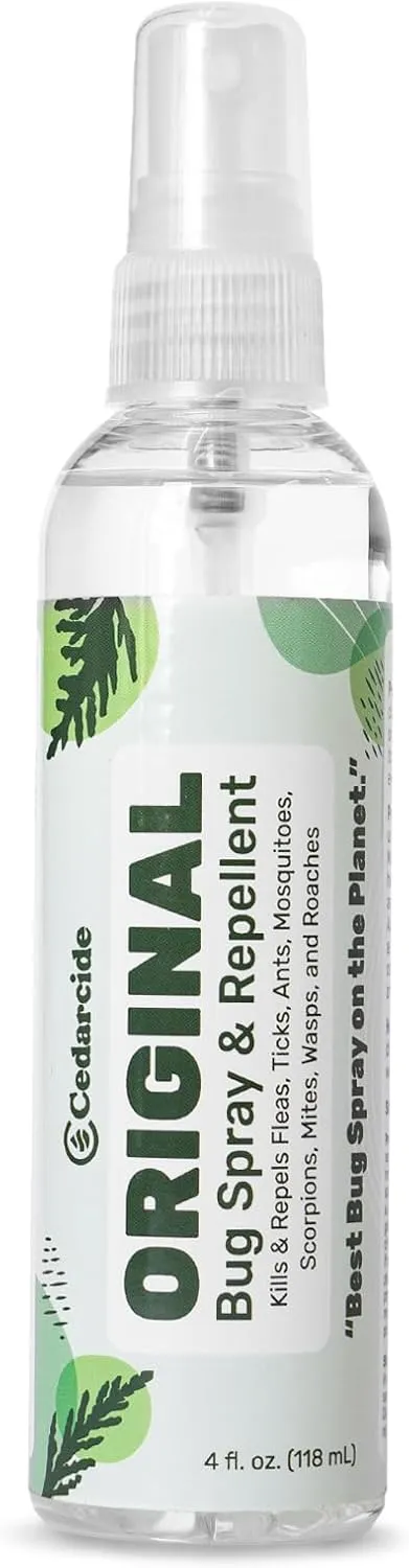 Cedarcide Original Bug Spray | Repel & Kill Fleas, Ticks, Mosquitoes, Mites, Ants & Chiggers | For use on People, Pets & Home | Natural Cedar Oil | Eco-Friendly | 4 Oz