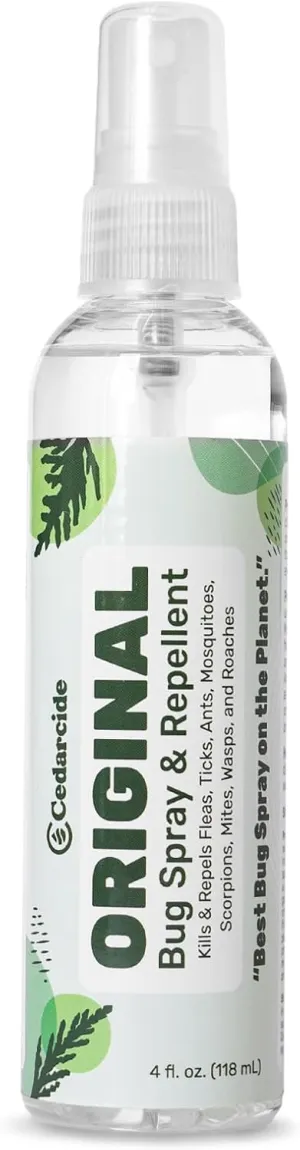 Cedarcide Original Bug Spray | Repel & Kill Fleas, Ticks, Mosquitoes, Mites, Ants & Chiggers | For use on People, Pets & Home | Natural Cedar Oil | Eco-Friendly | 4 Oz