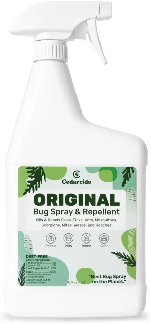 Cedarcide Original Bug Spray | Repel & Kill Fleas, Ticks, Mosquitoes, Mites, Ants & Chiggers | for use on People, Pets & Home | Natural Cedar Oil | Eco-Friendly | Quart