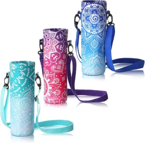 CHENGU 3 Pack 25 oz Neoprene Water Bottle Carrier Bag with Adjustable Shoulder Strap Water Bottle Holders for Adults Sports Gym Hiking Camping Walking(Mandala Style)