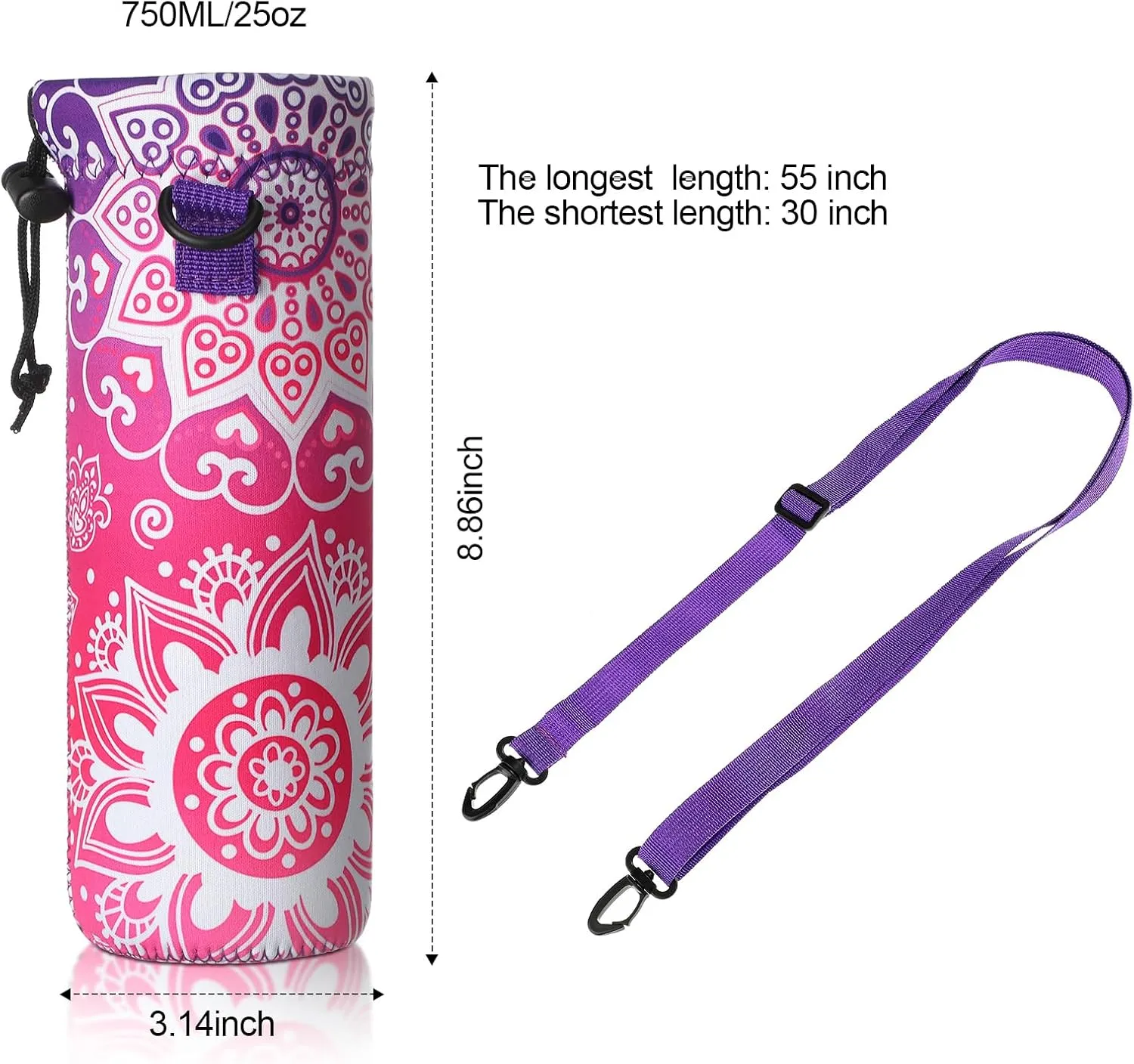 CHENGU 3 Pack 25 oz Neoprene Water Bottle Carrier Bag with Adjustable Shoulder Strap Water Bottle Holders for Adults Sports Gym Hiking Camping Walking(Mandala Style)