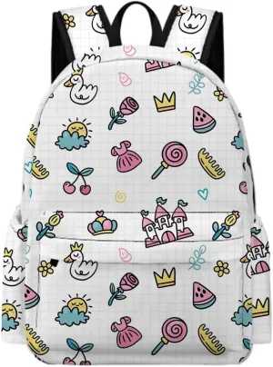 Cherry Candy Crown Castle Watermelon Backpack Bookbags Cute Kawaii Cartoon Backpack Casual Daypack Travel Camping 16 Inch