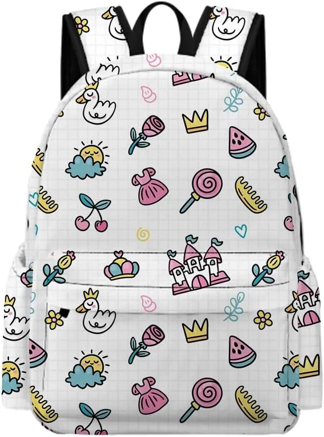Cherry Candy Crown Castle Watermelon Backpack Bookbags Cute Kawaii Cartoon Backpack Casual Daypack Travel Camping 16 Inch