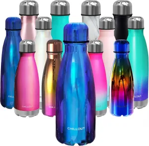 CHILLOUT LIFE Stainless Steel Water Bottle for Kids School: 12 oz Double Wall Insulated Cola Bottle Shape for Cold and Warm Drinks, BPA Free Metal Sports Bottle, Dishwasher Safe Paint