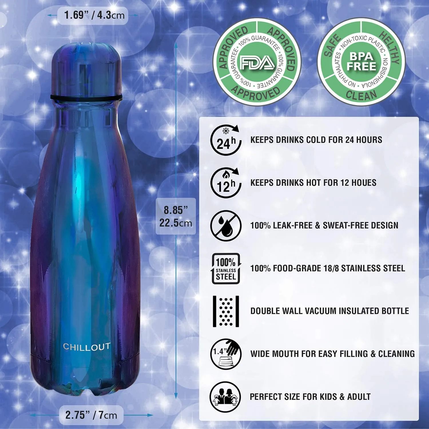 CHILLOUT LIFE Stainless Steel Water Bottle for Kids School: 12 oz Double Wall Insulated Cola Bottle Shape for Cold and Warm Drinks, BPA Free Metal Sports Bottle, Dishwasher Safe Paint