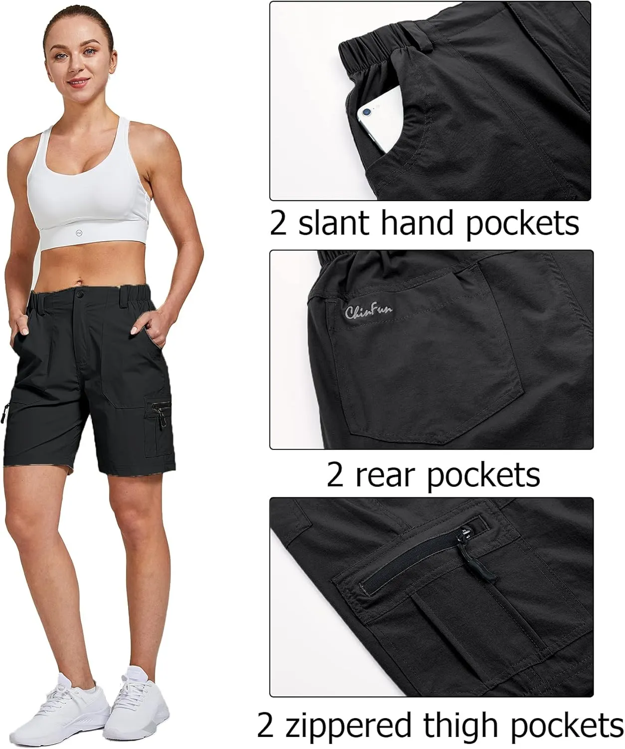 ChinFun Women's Stretch Cargo Shorts Lightweight Hiking Shorts Quick Dry Outdoor Shorts Water Resistant with 6 Pockets