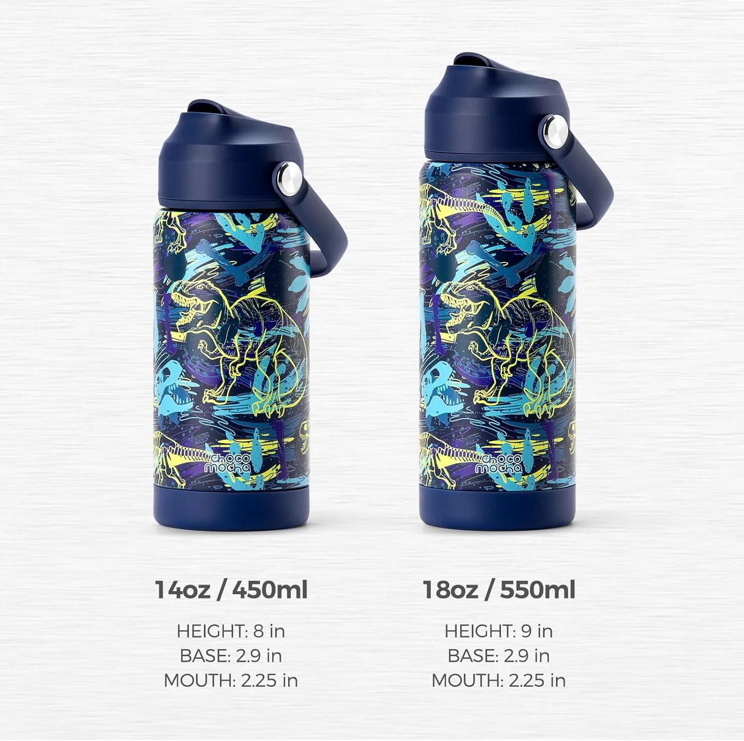 Choco Mocha Kids Water Bottle For School, Kids Insulated Shark Water Bottle Stainless Steel for Girls，18Oz Blue & Azure Shark