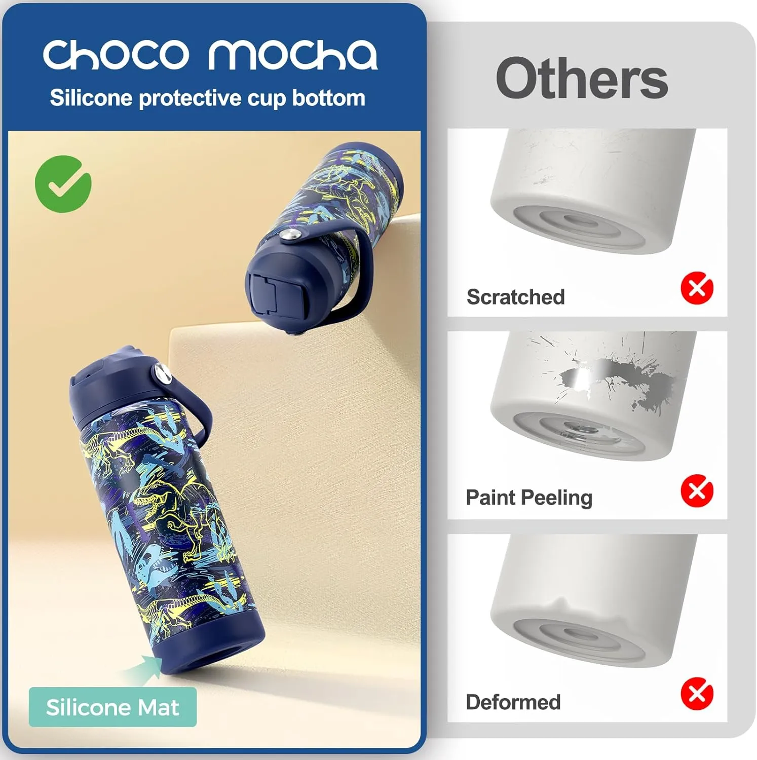 Choco Mocha Kids Water Bottle For School, Kids Insulated Shark Water Bottle Stainless Steel for Girls，18Oz Blue & Azure Shark