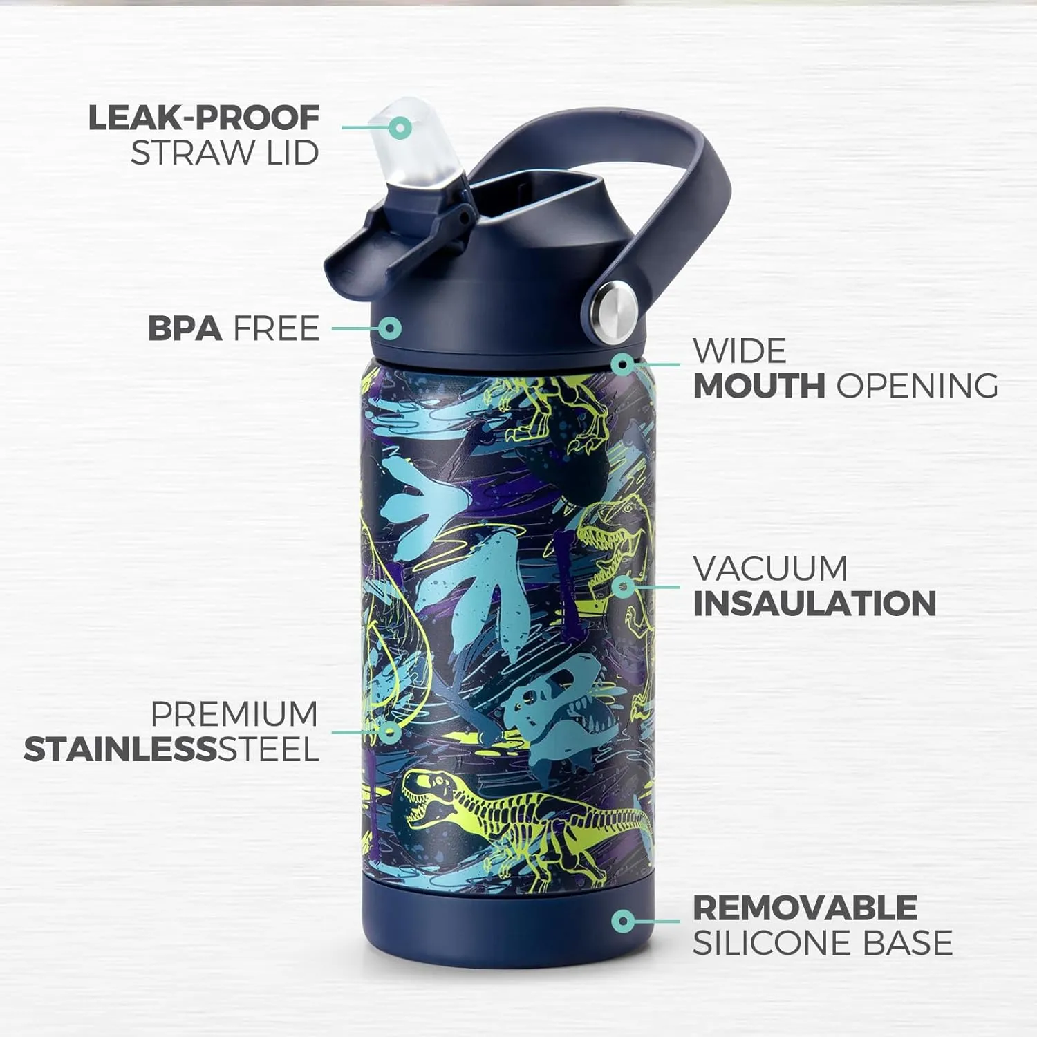 Choco Mocha Kids Water Bottle For School, Kids Insulated Shark Water Bottle Stainless Steel for Girls，18Oz Blue & Azure Shark