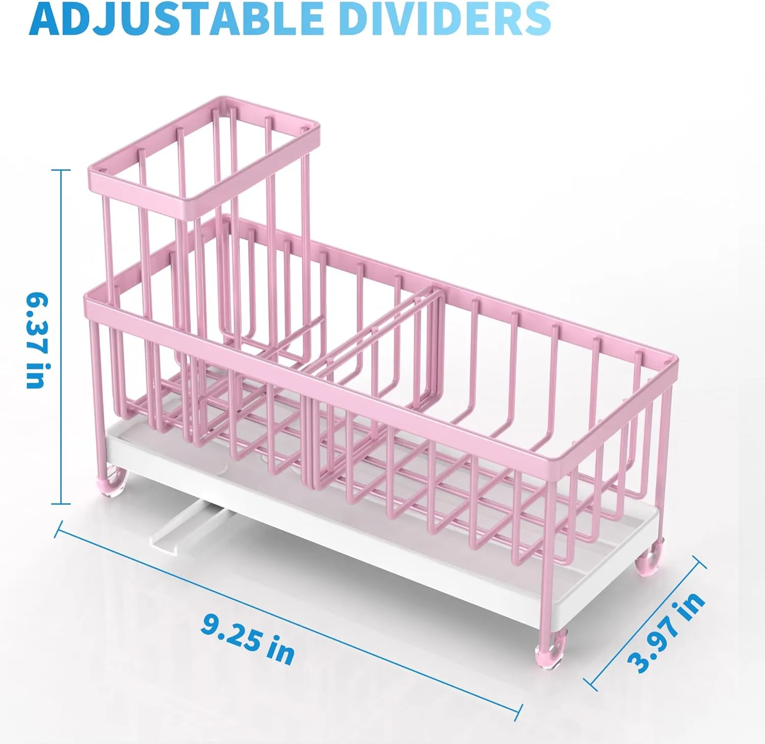 Cisily Pink Sponge Holder for Kitchen Sink, Sink Caddy Organizer with High Brush Holder, Kitchen Countertop Rustproof 304 Stainless Steel, Soap Dispenser Kitchen Organizers and Storage Essentials
