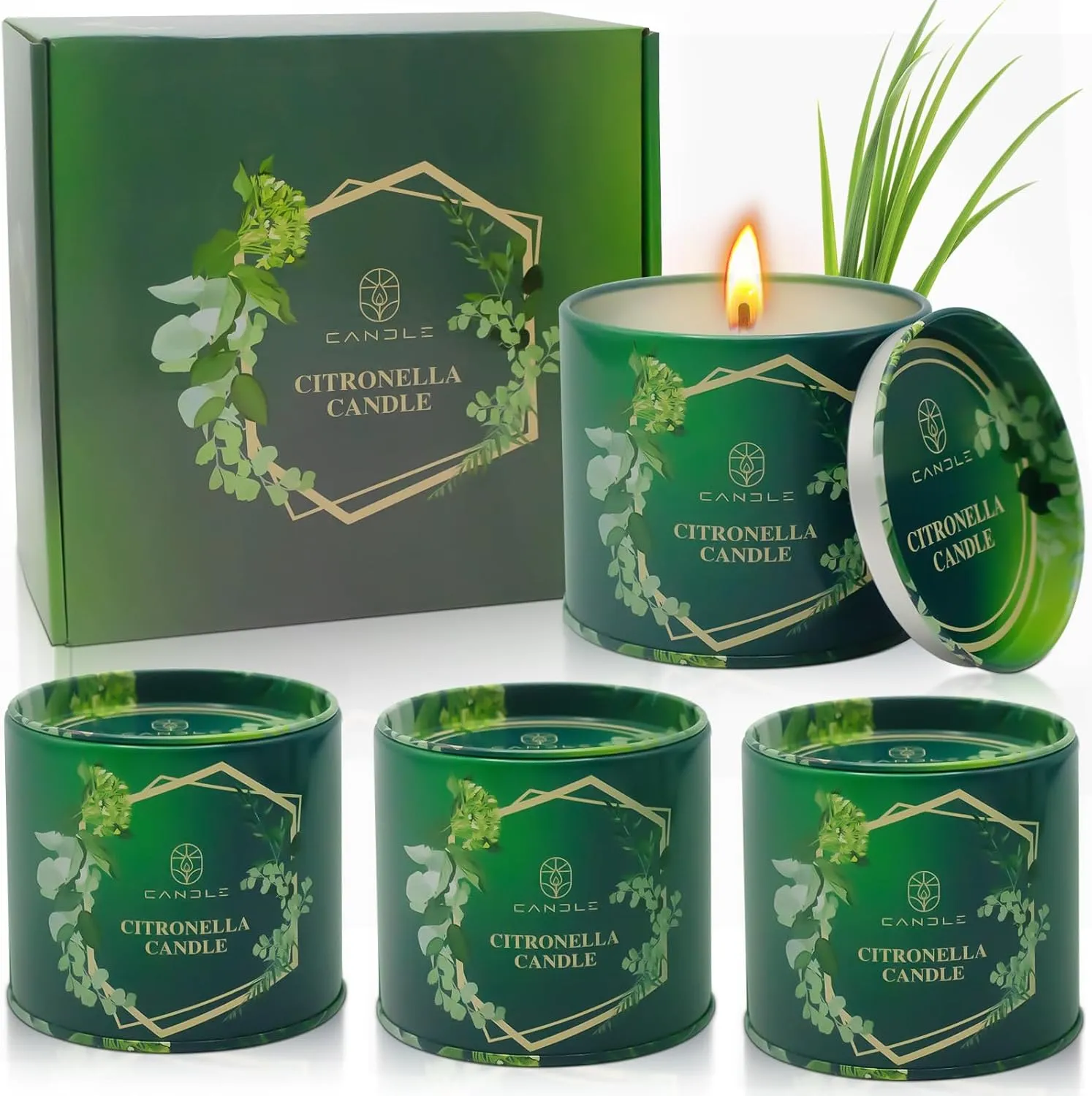 Citronella Candles Outdoor Natural Mosquito Bug Repellent Soy Wax Tin Candles Eco-Friendly Gift for Women Suit for Garden, Patio, Camping, Summer Parties