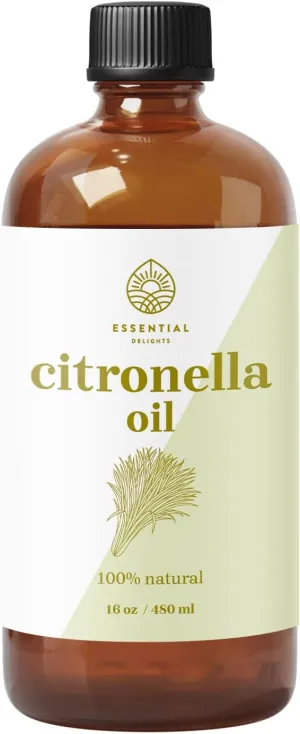 Citronella Essential Oil by Essential Delights - 100% Pure & Certified (16 oz.) | Pure Grade Distilled Citronella Essential Oil for Diffuser, Aromatherapy, Candle-Making, Skin & Hair Care