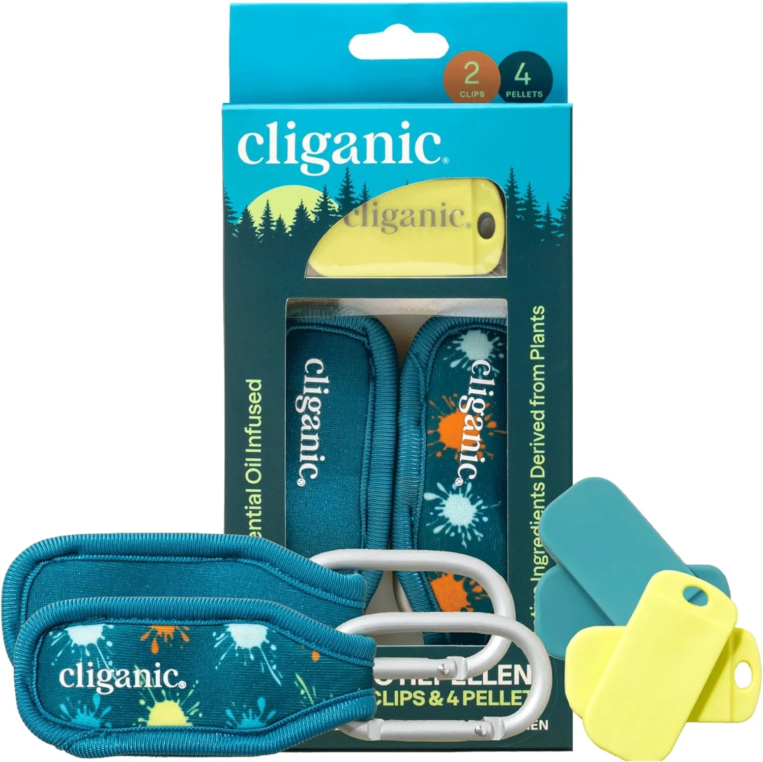 Cliganic Mosquito Repellent Pack (2 Clips   4 Refill Pellets) - Natural DEET-Free, Essential Oil Infused