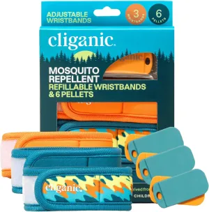 Cliganic Mosquito Repellent Pack (3 Wristbands   6 Refill Pellets) - Adjustable, Natural DEET-Free, Essential Oil Infused