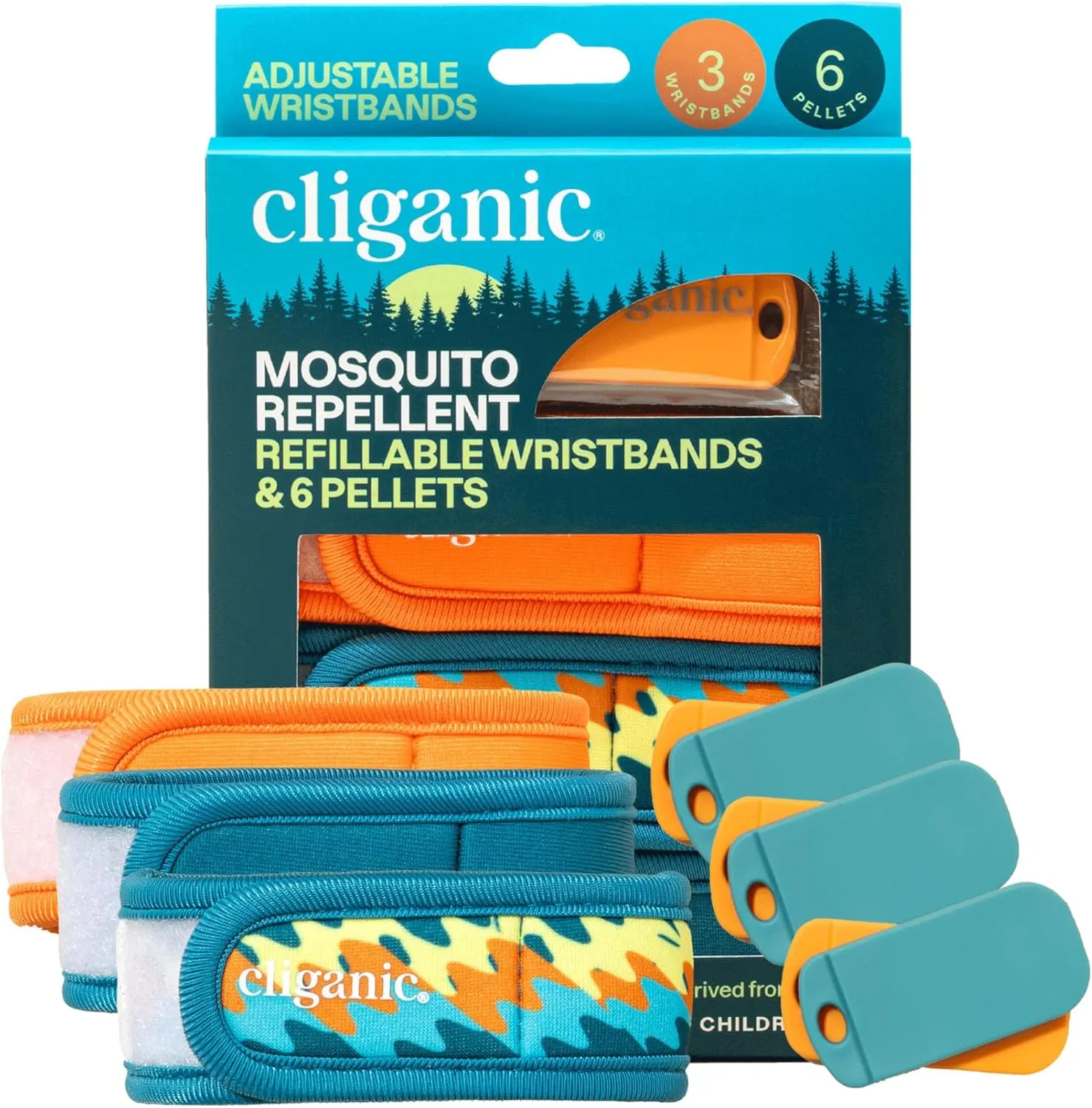 Cliganic Mosquito Repellent Pack (3 Wristbands   6 Refill Pellets) - Adjustable, Natural DEET-Free, Essential Oil Infused