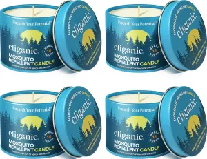 Cliganic Natural Mosquito Repellent Candle (Pack of 4) | Citronella, DEET Free, Essential Oil Infused for Outdoor, Camping | Burns 18 Hours