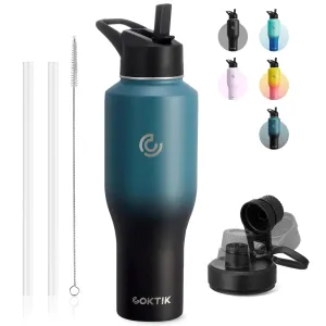 COKTIK Water Bottle Insulated 40 oz Water Bottles Straw Lid Spout Lid Cold for 36 Hrs Hot for 18 Hrs Cup Holder Friendly Leakproof (Indigo Crush)