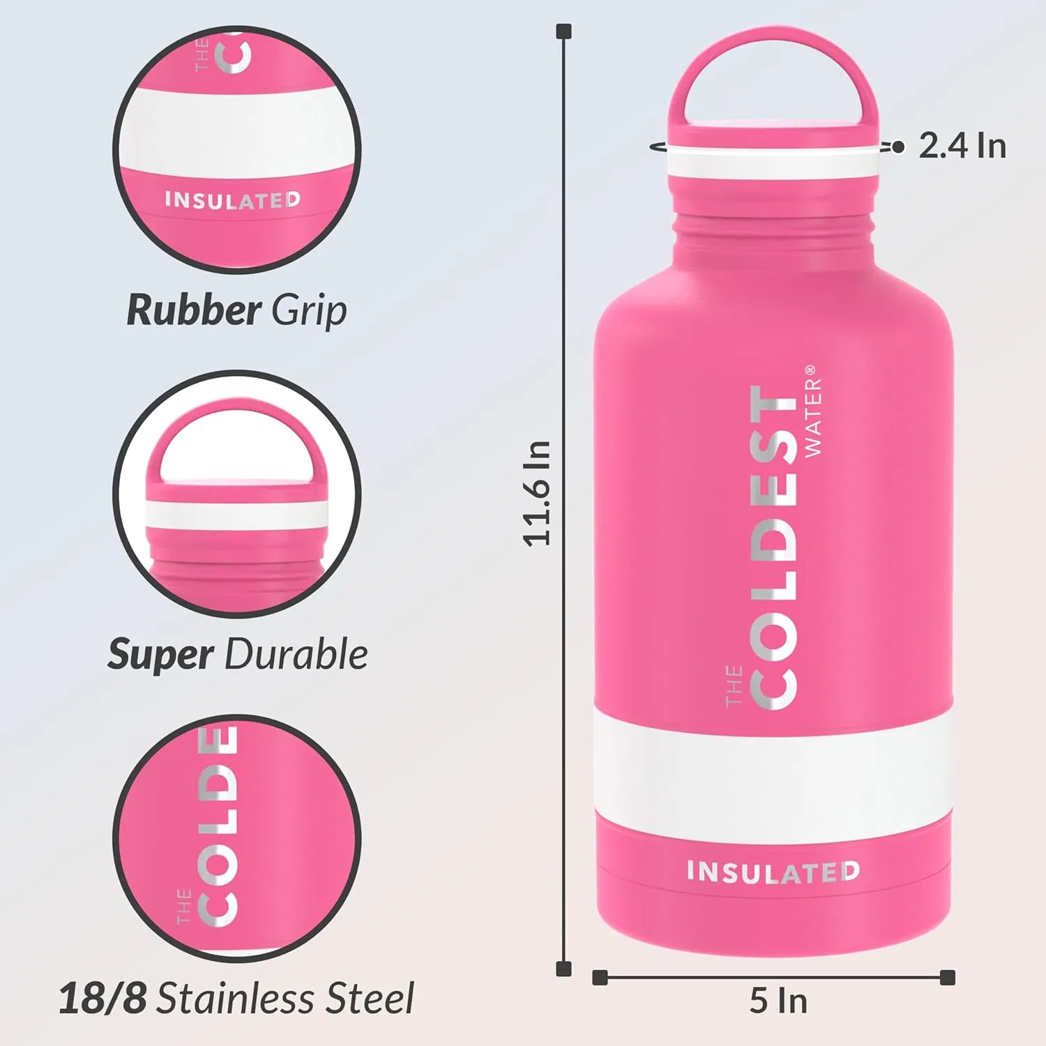 Coldest Insulated Water Bottle with Handle Lid | Leak Proof, Insulated Modern Stainless Steel, Triple Walled, Sport Thermos Bottles, Metal Flask | 64oz