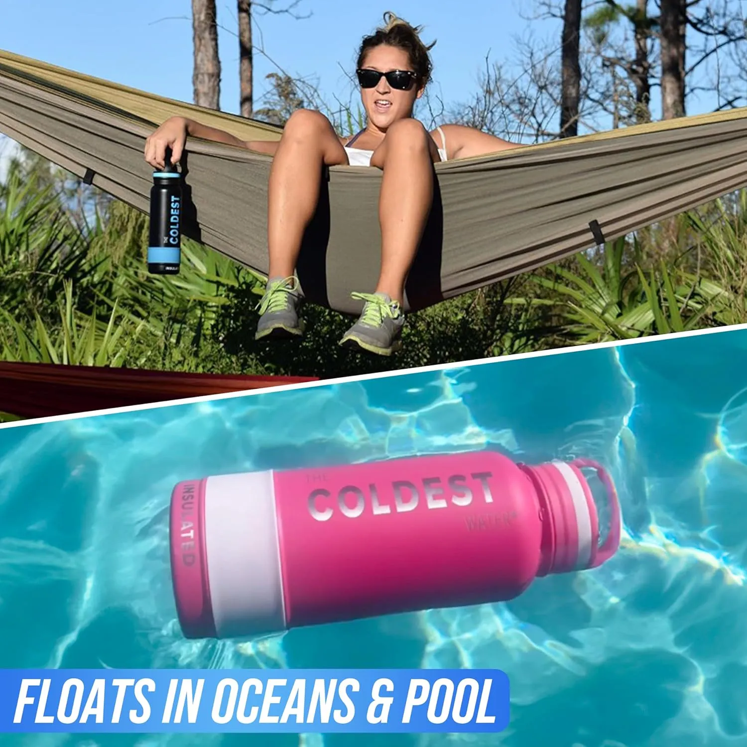 Coldest Insulated Water Bottle with Handle Lid | Leak Proof, Insulated Modern Stainless Steel, Triple Walled, Sport Thermos Bottles, Metal Flask | 64oz