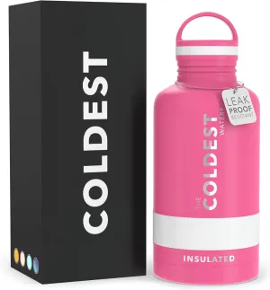 Coldest Insulated Water Bottle with Handle Lid | Leak Proof, Insulated Modern Stainless Steel, Triple Walled, Sport Thermos Bottles, Metal Flask | 64oz