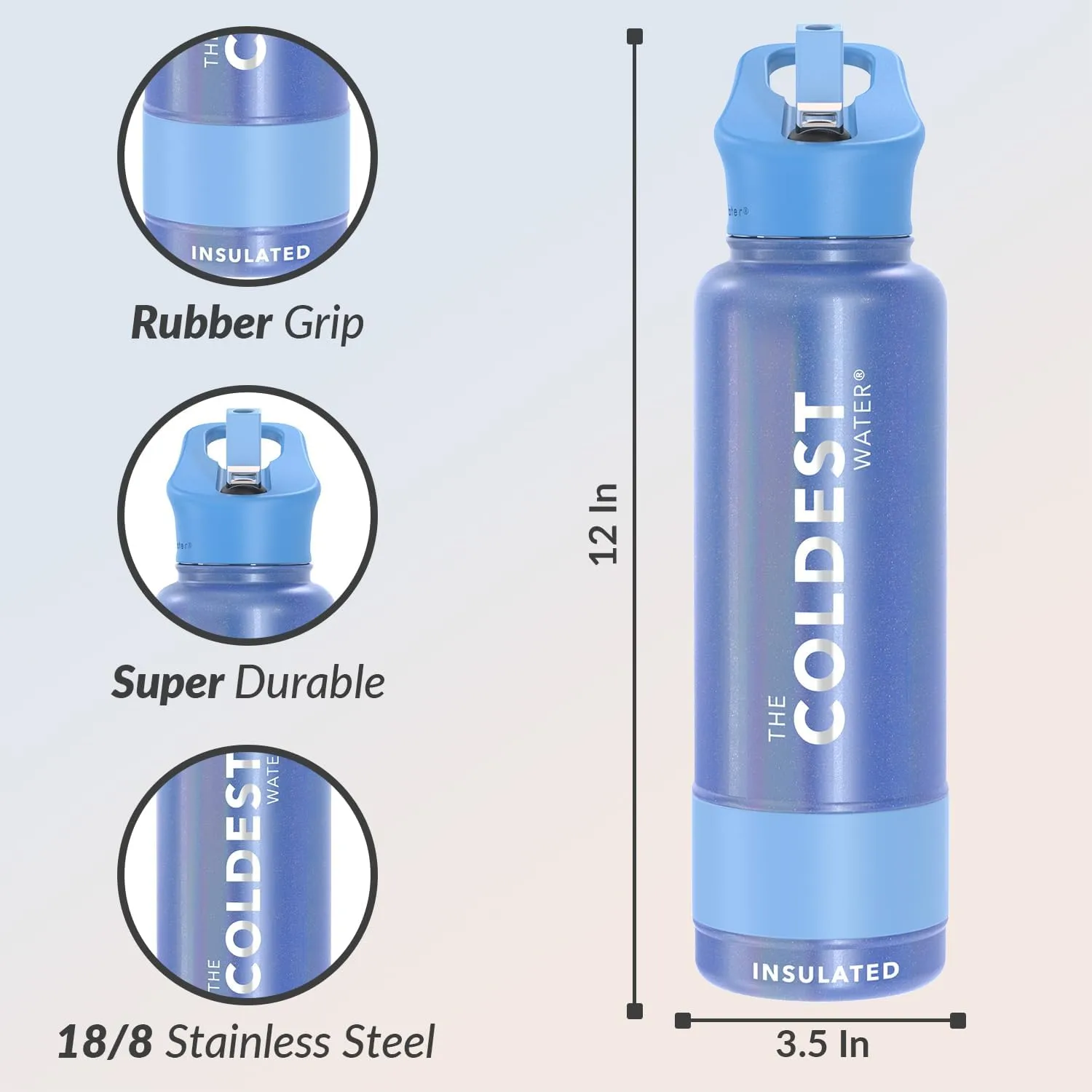 Coldest Insulated Water Bottle with Straw Lid - Stainless Steel Metal Thermos for Men & Women (Galactic Blue Glitter, 40 oz)