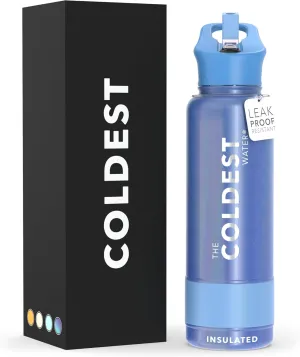 Coldest Insulated Water Bottle with Straw Lid - Stainless Steel Metal Thermos for Men & Women (Galactic Blue Glitter, 40 oz)