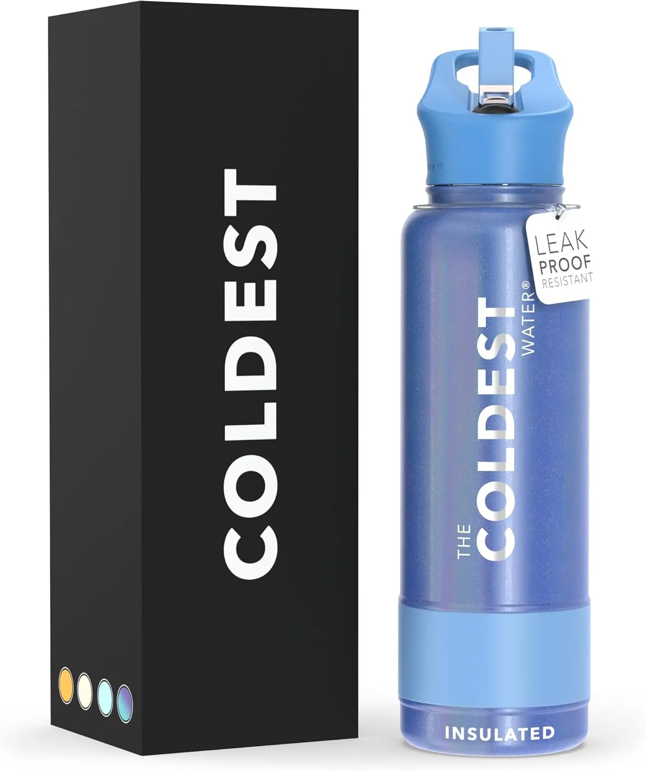Coldest Insulated Water Bottle with Straw Lid - Stainless Steel Metal Thermos for Men & Women (Galactic Blue Glitter, 40 oz)