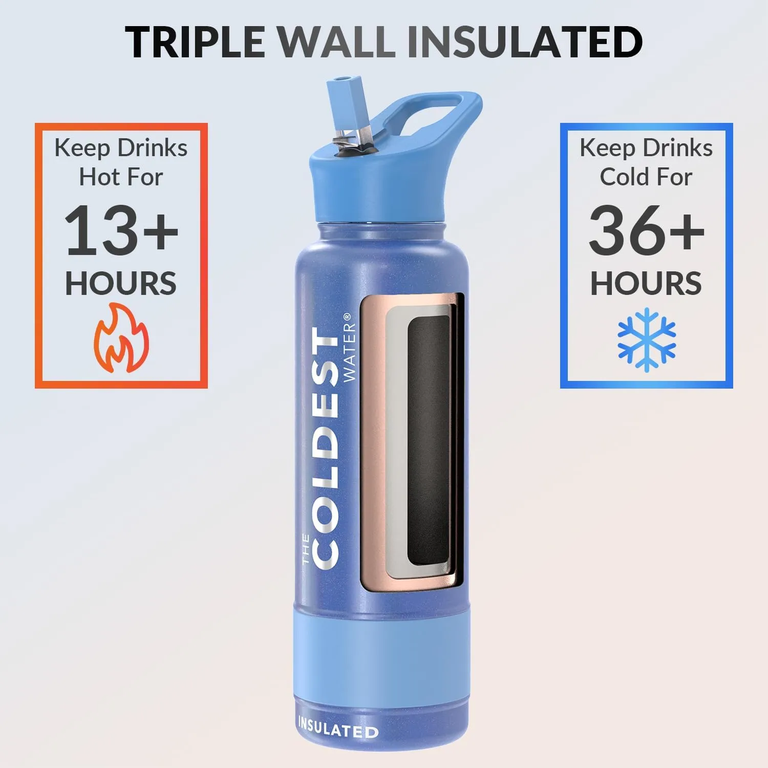 Coldest Insulated Water Bottle with Straw Lid - Stainless Steel Metal Thermos for Men & Women (Galactic Blue Glitter, 40 oz)